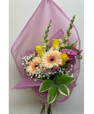 peach gerbera grad bouquet