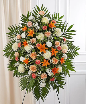 Peach, Orange and White Sympathy Standing Spray 