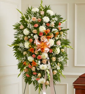 Peach, White & Orange Sympathy Standing Spray sympathy flowers
