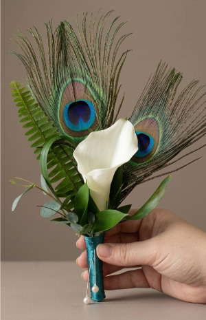 Peacock and Lilies Boutonniere Boutonniere