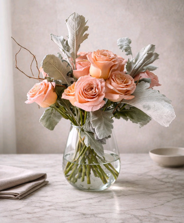 PECHE ET VERT  Vase Arrangement in Ceres, CA | THE FLORAL COTTAGE LLC.