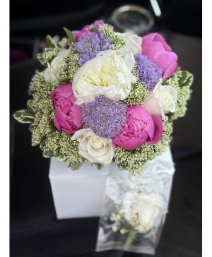 Peonies Bridal Bouquet with Boutonniere 