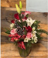Peppermint Rose Holiday Vase Arrangement