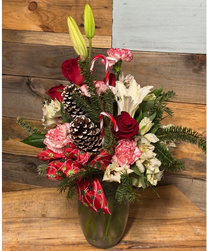 Peppermint Rose Holiday Vase Arrangement