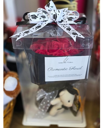 Perfect Graduation Box Grad Bear & Artificial Flowers