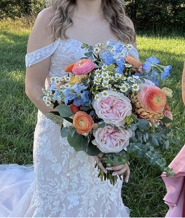 Perfect peach, pink and light blue bouquet  in Culpeper, VA | ENDLESS CREATIONS FLOWERS AND GIFTS