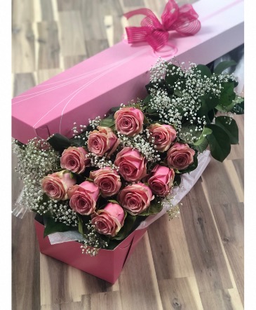 Perfectly Pink Roses with baby's breath Valentines Day special in Aurora, ON | Petal Me Sugar Florist
