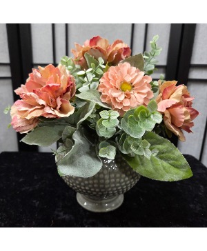 Permanent Silk Arrangement in Peach & Green  Permanent Silk Flower Arrangement