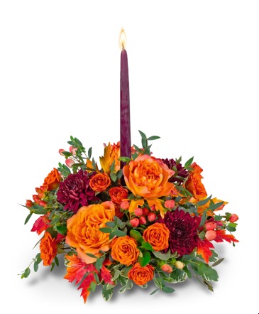 Persimmon Glow Centerpiece Flower Arrangement in Nevada, IA | Flower Bed