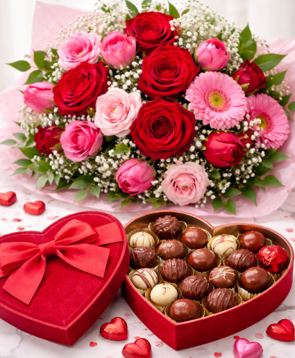Petals Valentine Special Wrapped Bouquet & Chocolates