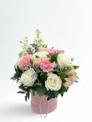 Petite Pearl Garden Mini Hat Box Arrangement - Green or Pink