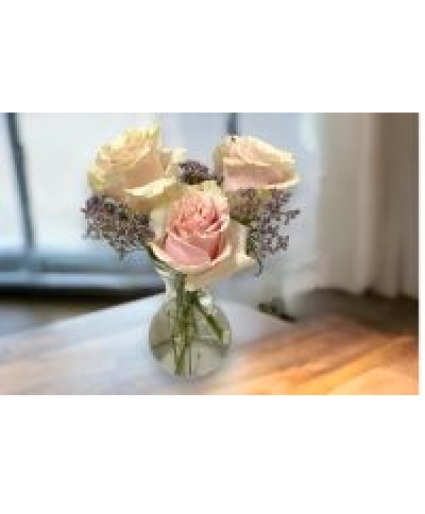 Petite Rose Trio “Soft & Subtle” Vase Arrangement