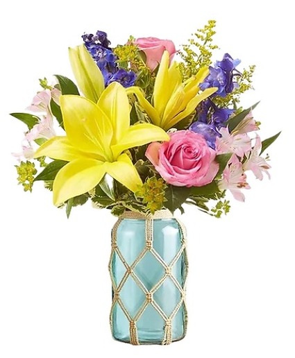 Petty Sweetdream bouquet  sea green jar glass vase