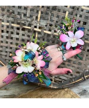 Pink and Blue Orchids Corsage