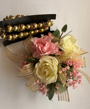 Pink and Gold Corsage With Gold Bracelet  corsage 