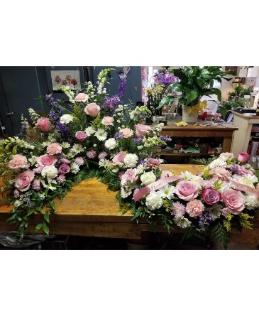 Pink and Lavender Cremation Piece Memorial Arrangement in Brighton, IL | Leanne's Pretty Petals