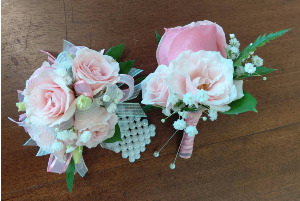 Pink and Pearls Corsage and Boutonniere (SET) Prom Flowers