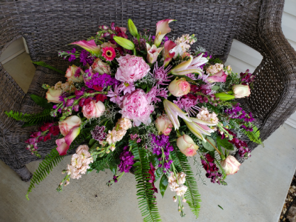 Pink and purple Casket spray
