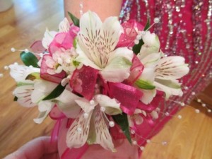 Pink and White Alstro and wax flower