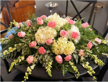 pink and white casket spray 
