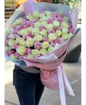 Pink and white long stem wrapped bouquet  