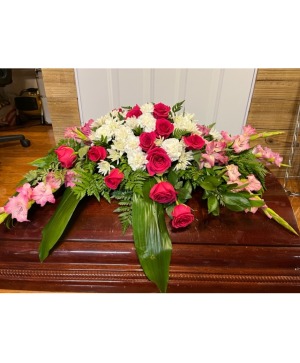 Pink and White Spray Casket Spray