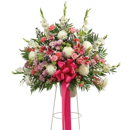 Pastel Sympathy Basket On Stand Bronx, Harlem, Riverdale NY