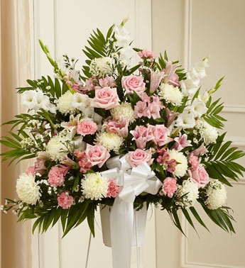 Pink and White Sympathy Standing Basket 