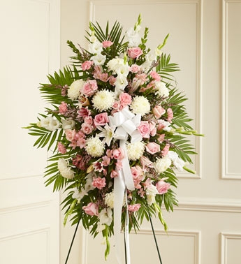 Pink and White Sympathy Standing Spray Funeral Flowers