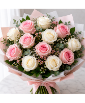 Pink & White Rose Bouquet  Hand-tie Bouquet 