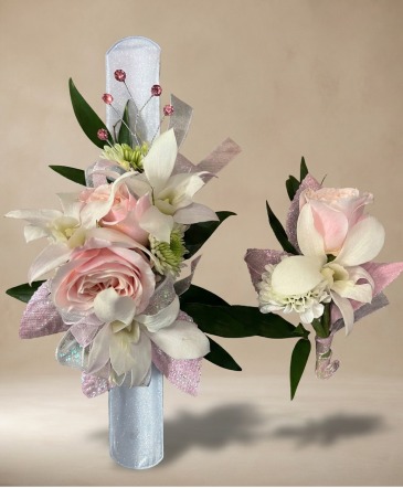 Pink and White Wrist Corsage and Boutonierre in Eagle, ID | Hope Blooms Flowers & Things