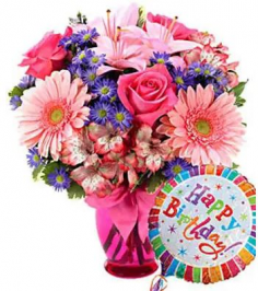 Pink Birthday Bash + FREE BIRTHDAY BALLOON! Pink Birthday Arrangement + Free Mylar Balloon