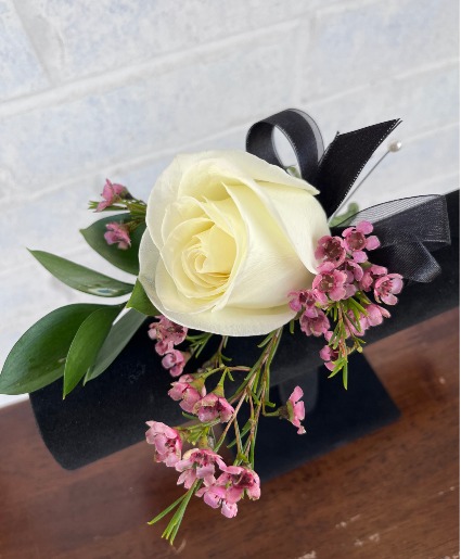Pink & Black Boutonniere  Prom Boutonniere