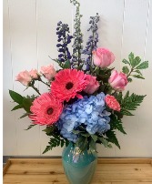 Pink, Blue and Teal Fresh Arrangement 