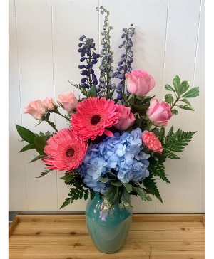 Pink, Blue and Teal Fresh Arrangement 