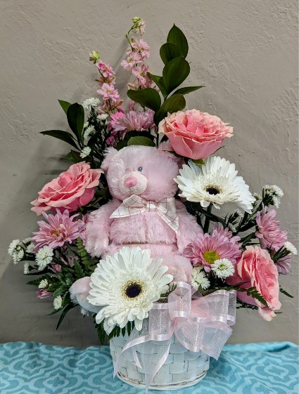Bundle of Joy  New Baby Girl Arrangement with Teddy