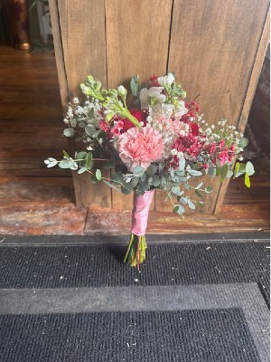 PINK CARNS AND ROSES hand tied prom bouquet /HOMECOMING