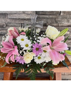  Pink Crystal Cross Bouquet sympathy 