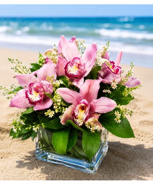 Lovely Orchids Small Cube Vase Vase Arrangement