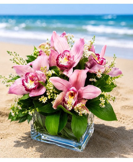 Lovely Orchids Small Cube Vase Vase Arrangement