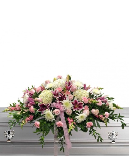 Pink Mum and Lily Casket Spray