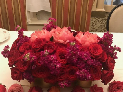 Pink & Red Fusion oblong arrangement