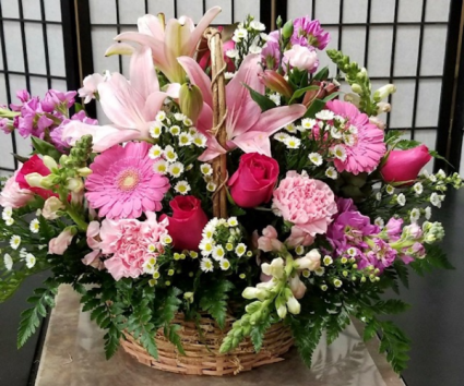 Pink Reflection  Basket Arrangement