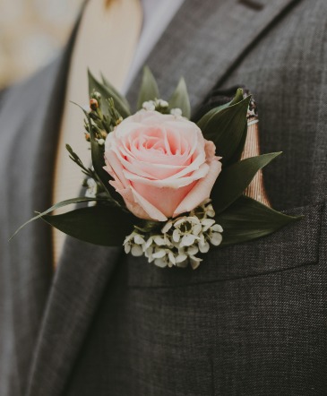 Pink Rose and Wax Flower Boutonniere A Davis Floral Design in Jacksboro, TX | AMBROSE FLORAL DESIGNS