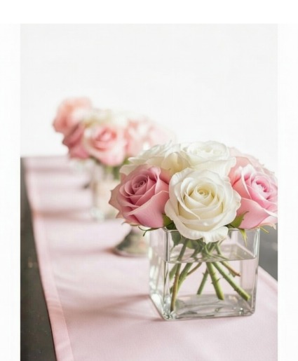 Pink And White Rose Reception Flowers