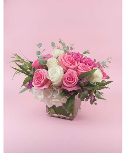 Pink Rose Cube Vase 