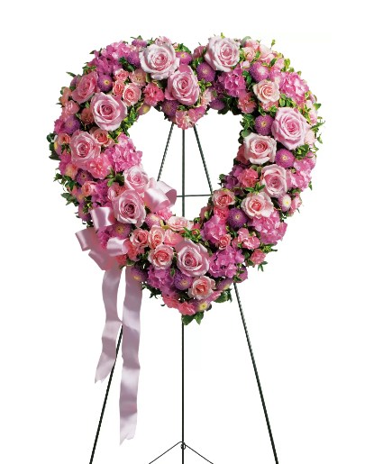 Pink Rose Garden Heart Standing Wreath