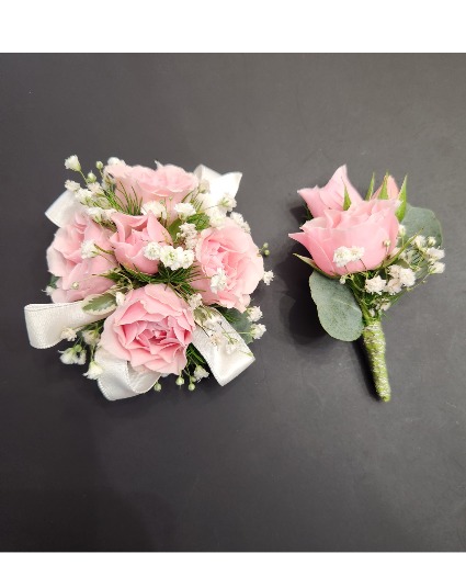 Pink Rose Graduation Set Corsage and Boutonniere