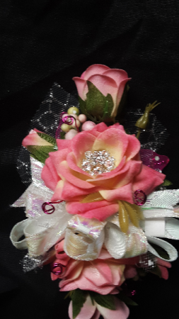 Pink rose sparkle wrist corsage