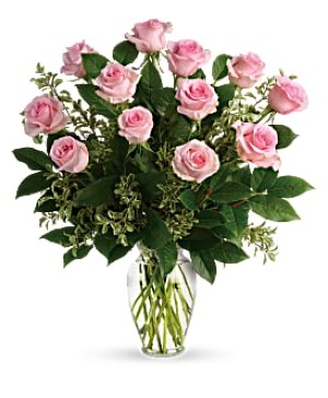 Dozen Pink Roses Arrangement
